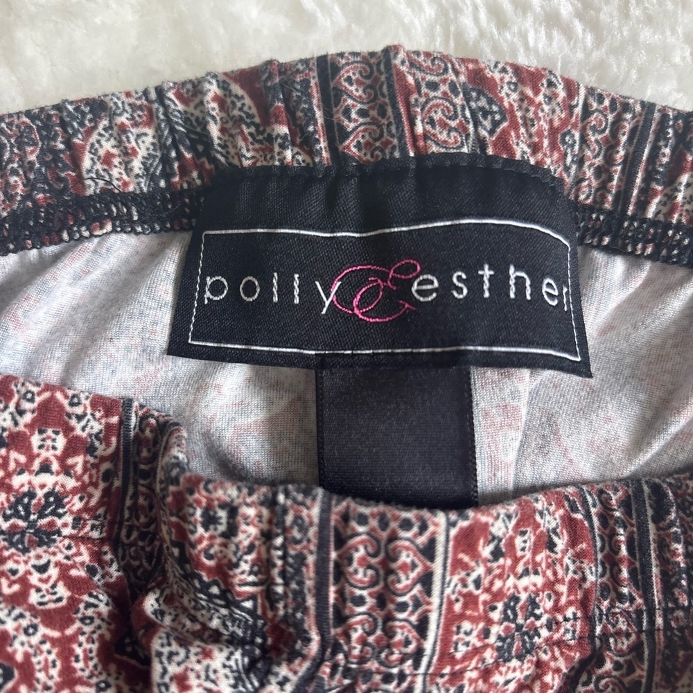 Polly & Esther Red and Black Patterned Pants - Picture 2 of 6